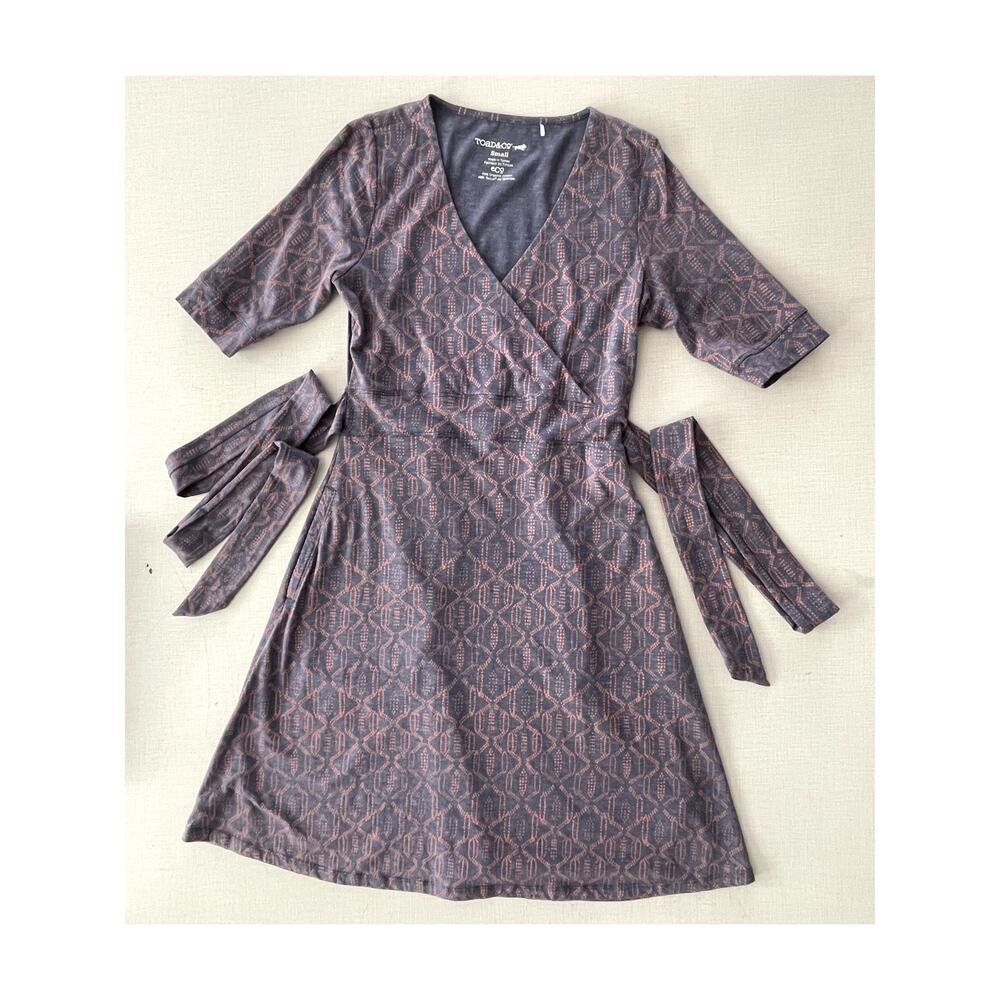 Toad&Co Sz S Cue Wrap Dress Gray Stretch Wicking A-Line Active Travel Vacation - Picture 4 of 16